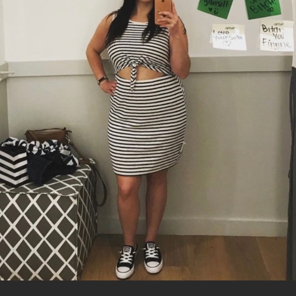 Aerie Navy striped cutout dress
